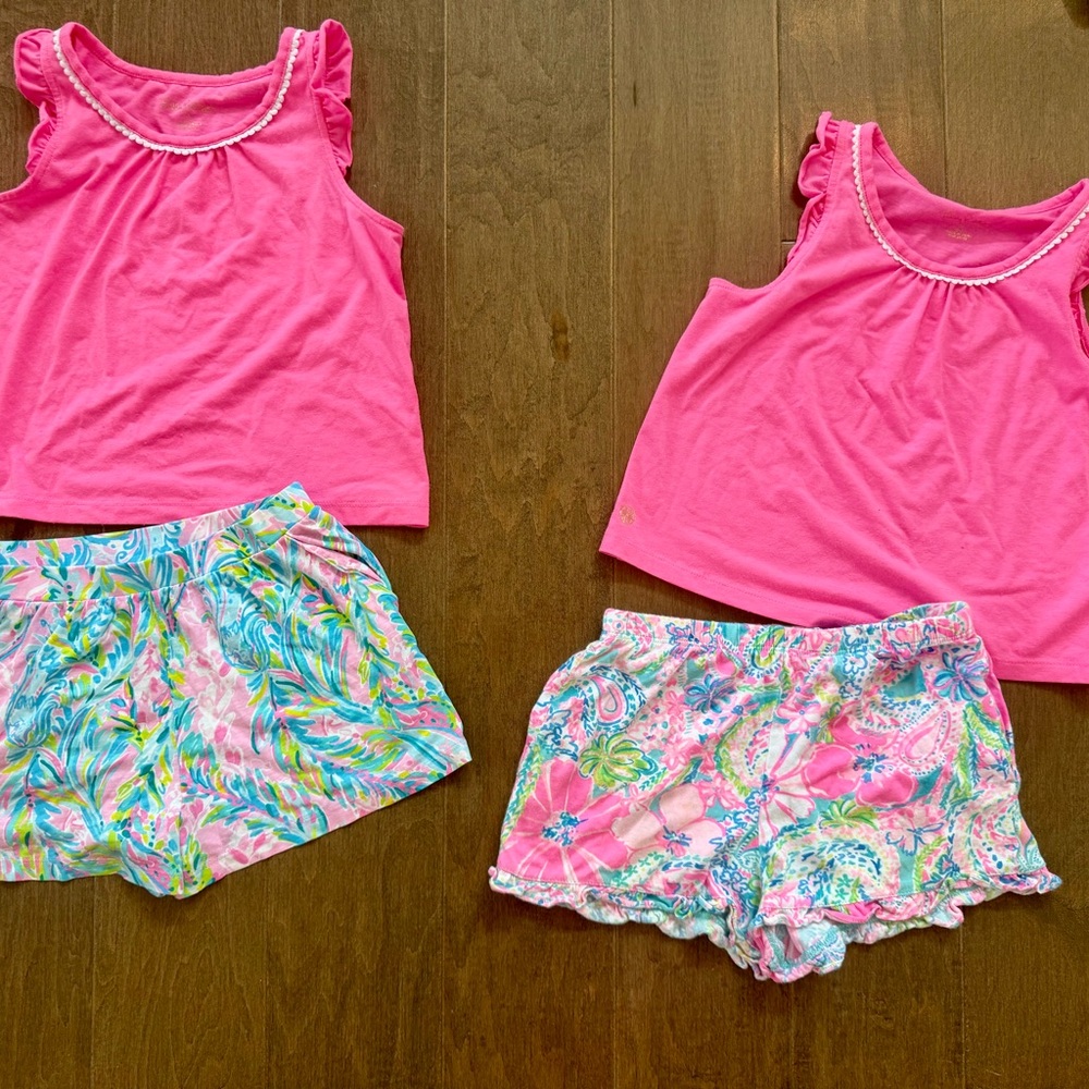 Girls' Lilly Pink Tank Top & Bright Patterned Shorts Sets Bundle